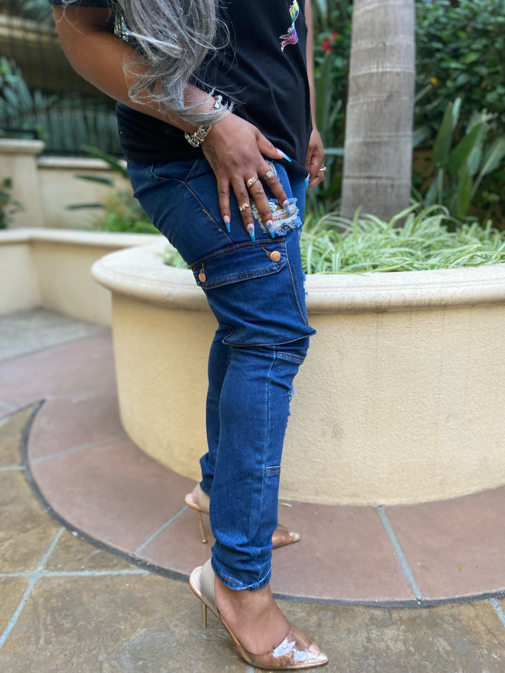 Destructed Cargo Skinny Jean